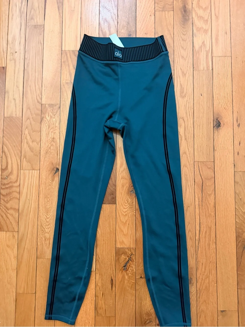 ALO Yoga Teal Leggings with Black Side Stripes - Kids